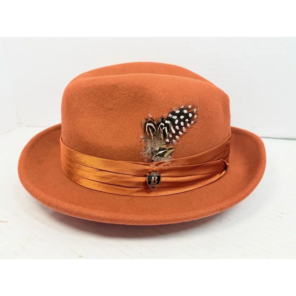 Bruno Capelo Giovanni Fedora Medium Orange 100% Australian Wool Hat New